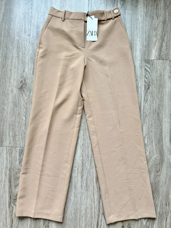 Zara High Waist Wide Leg Work Trouser Pants in Camel Brown Tan Office Size S NWT - Image 4