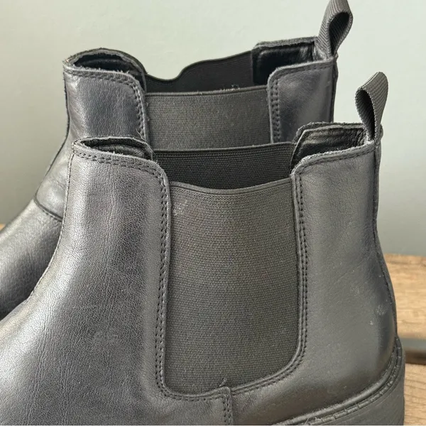 Vepose Womens Black Leather‎ Chunky Heel Ankle Size 11 Chelsea Boots A24 - Image 5