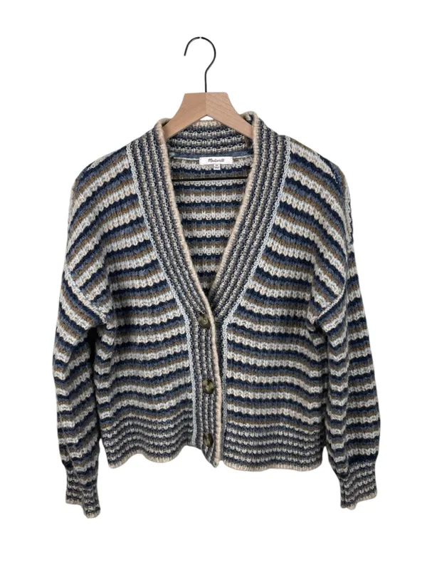 Madewell Waller Stripe Crop Cardigan Sweater Size XS Chunky Wool Blend Knit - Image 2