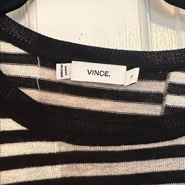 Vince Black/White Stripe Merino Wool Blend Light Sweater size‎ S EUC - Image 2