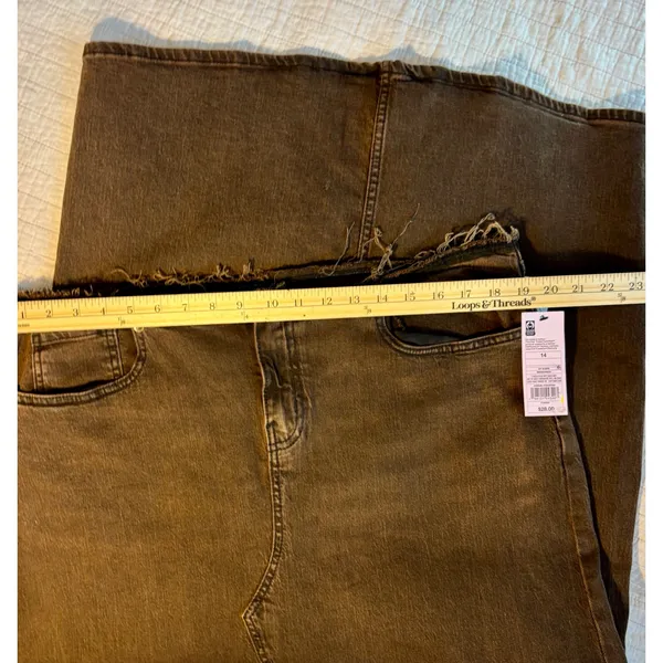 Wild Fable Brown Denim Midi Skirt Raw Hem Front Slit Size 14 Fair Trade - Image 6