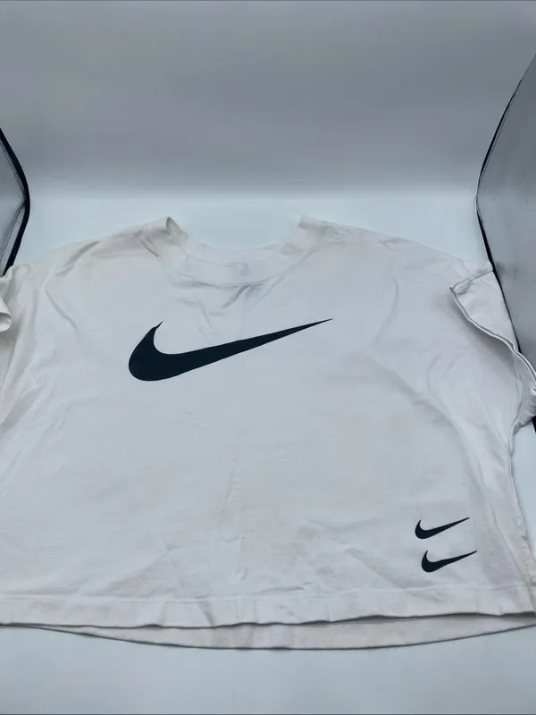 Nike White Cropped Double Swoosh Logo Oversized T-Shirt Womens CJ3764 XL extra L - Image 7