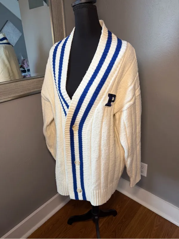 VS PINK Creamer Knit Varsity Cardigan Letterman Academia Cardigan Medium - Image 3