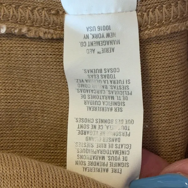 327 | Aerie Women Medium Oversized V-Neck Waffle Knit‎ Thermal Sweater Tan - Image 7