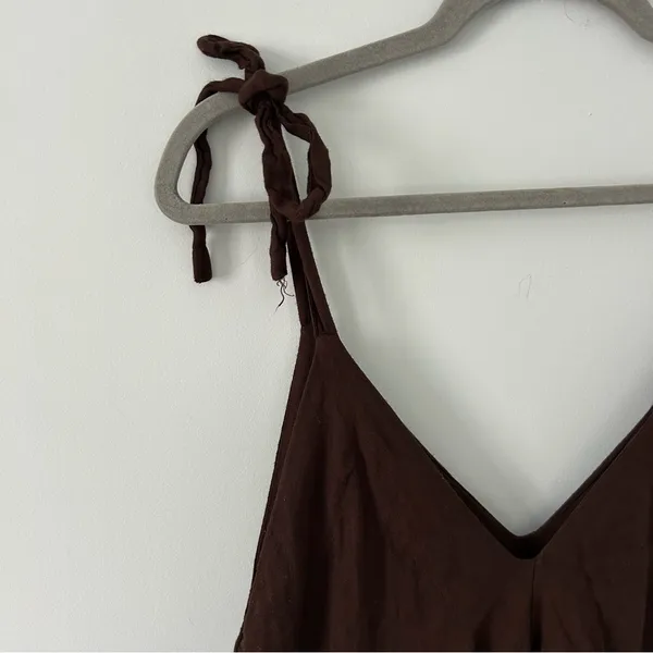 Bagus Brown Lagenlook Style Wide Leg V Neck Boho Casual Jumpsuit Tie Straps OS - Image 4