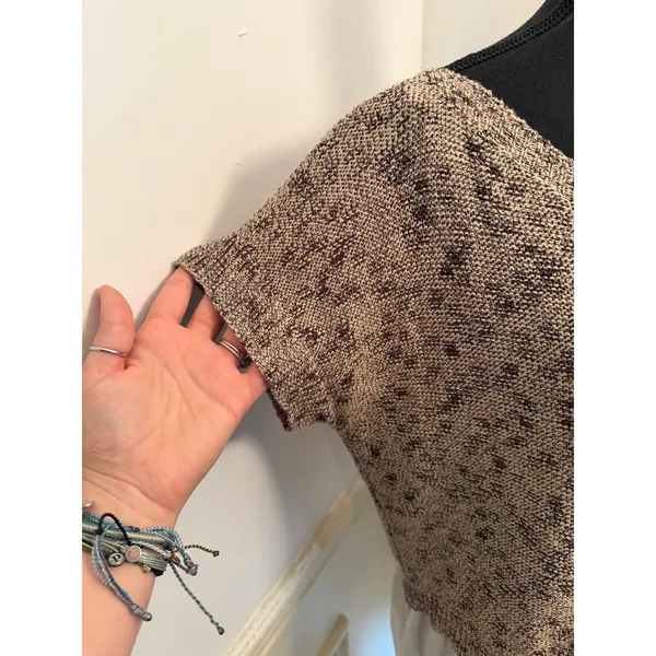 MOTH by Anthropologie Mixed Media Marled Knit Layered Chiffon Hem Top Neutral - Image 2