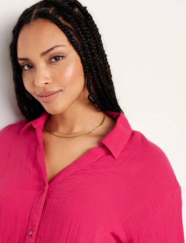 Crinkle Gauze Boyfriend Shirt - Image 4