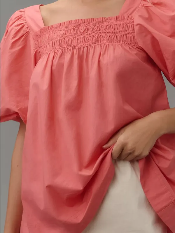 Maeve Anthropologie Puff-Sleeve Smocked Blouse Womens S Pink NWT - Image 4