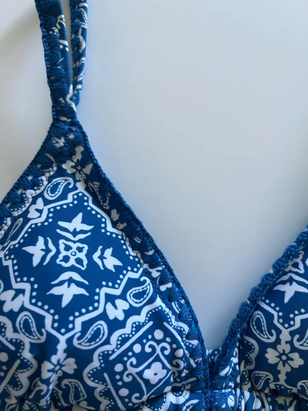 {Hollister} Brand New Blue Embroidered Stitch Triangle Bikini Top - Image 2