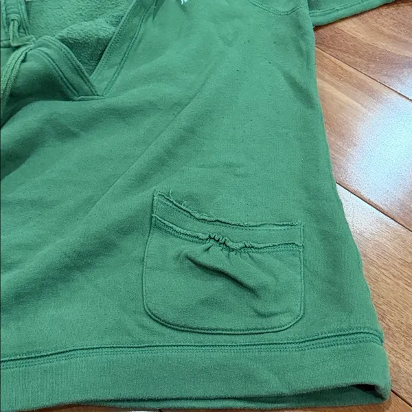 Abercrombie & Fitch‎ Short Sleeve Hoodie Womens Green V-Neck Pullover Large - Image 8