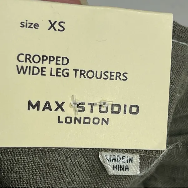 NWT Max Studio Women's Cropped Wide Leg Trousers XS Pull-on linen blend olive - Image 7