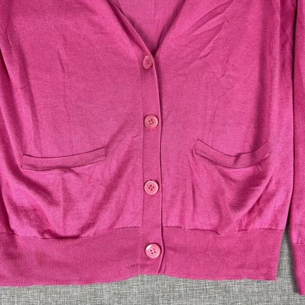 Ralph Lauren Golf Cardigan Sweater Womens‎ M Pink Silk Cashmere V Neck Pockets - Image 3