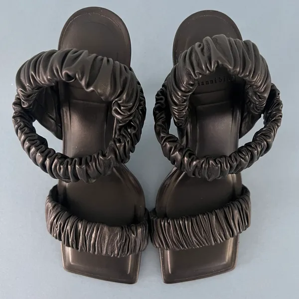 Vanya Scrunched Square Toe Black Leather Heels - Image 7