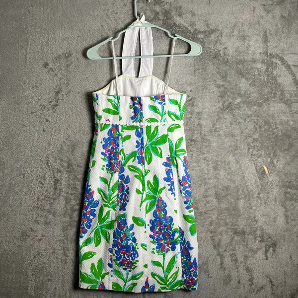Lilly Pulitzer Size 2 Isabel Halter Dress White Green Blue‎ Floral Tie Neck - Image 3