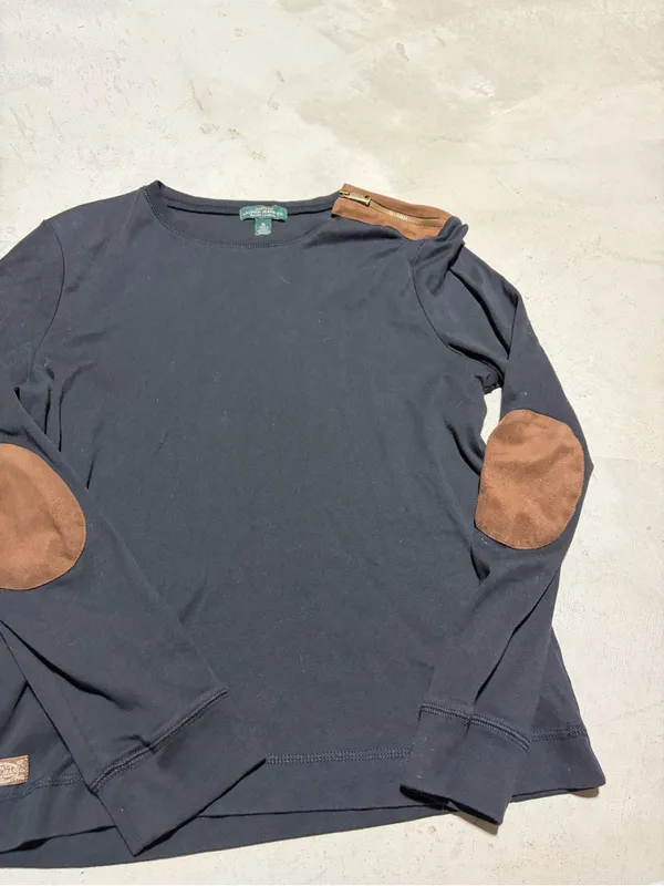 Lauren Ralph Lauren jeans co Black Long-Sleeve Top elbow patches XL - Image 5