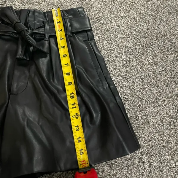 Zara Black faux Leather High Waisted Tie Belt Loop Shorts With Pockets XS - Image 6