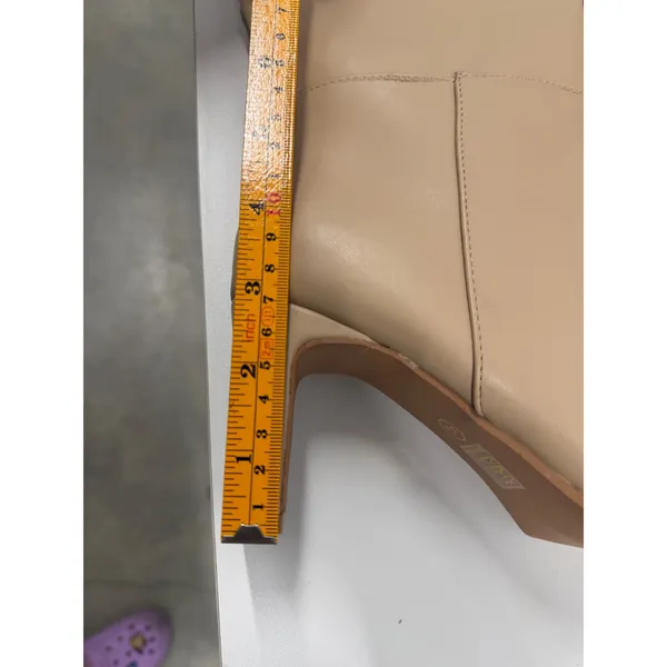Nude Beige Faux Leather Square Toe Knee High Block Heel Boots Size 40 - Image 7
