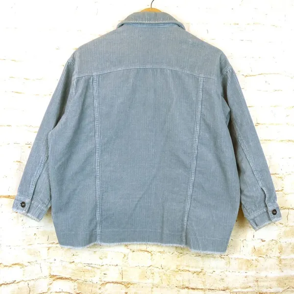 Zara Oversized Corduroy Trucker Jacket Womens XS Baby Blue Raw Hem Gorpcore 90s - Image 6