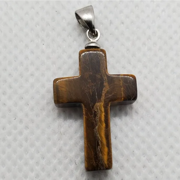 Tigereye Stone Cross Pendant - Image 2