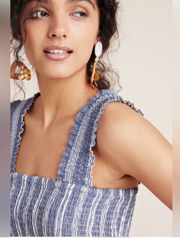 Anthropologie Schuyler smocked peplum blouse tank top - Image 4