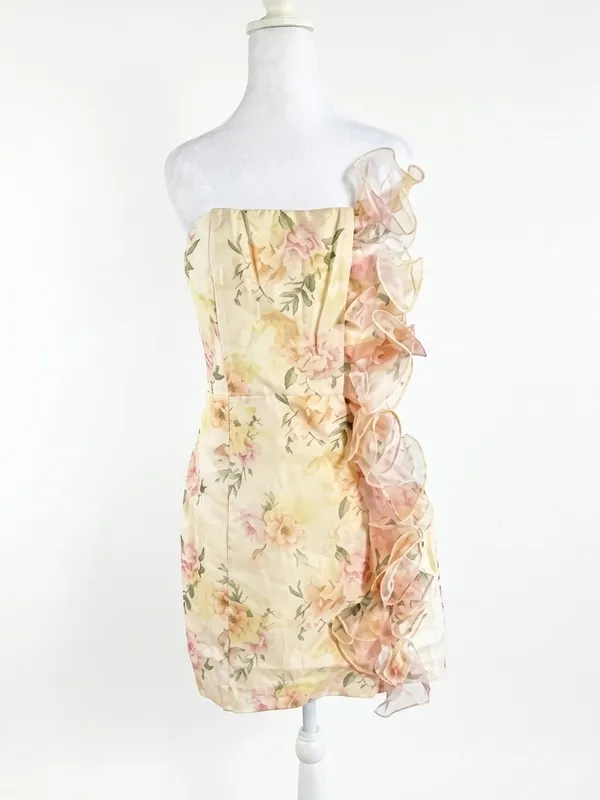 NWT Klesis Floral Tube Dress‎ L Large Strapless Statement Ruffle Mini Wedding - Image 2