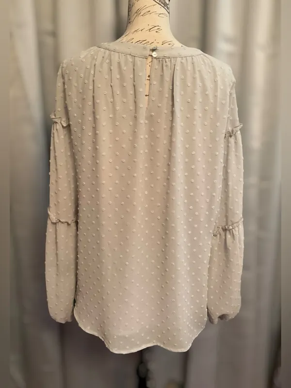 Listicle Light Gray Swiss Dot Tiered Peasant Blouse - Image 2