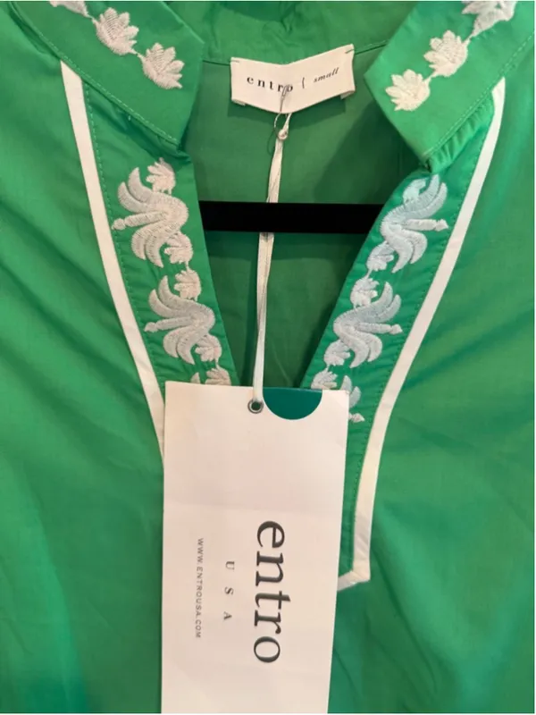 Entro 3/4 Sleeve Embroidered Mini Dress in Green Size S - Image 6