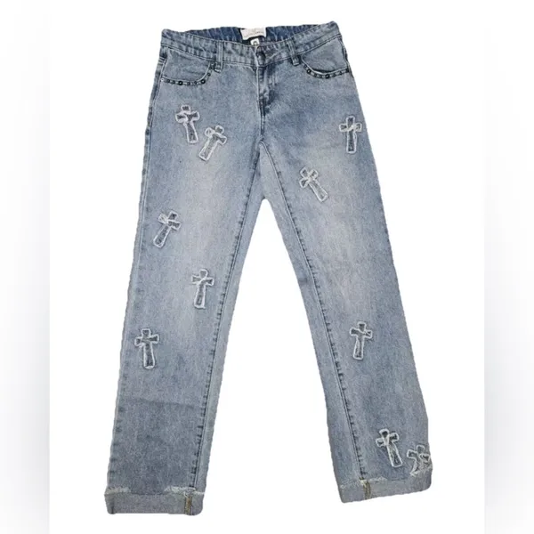 Austin Landing Denim Cross Studded Jeans NWT Rare Mid Rise Straight/Wide Leg 11 - Image 2
