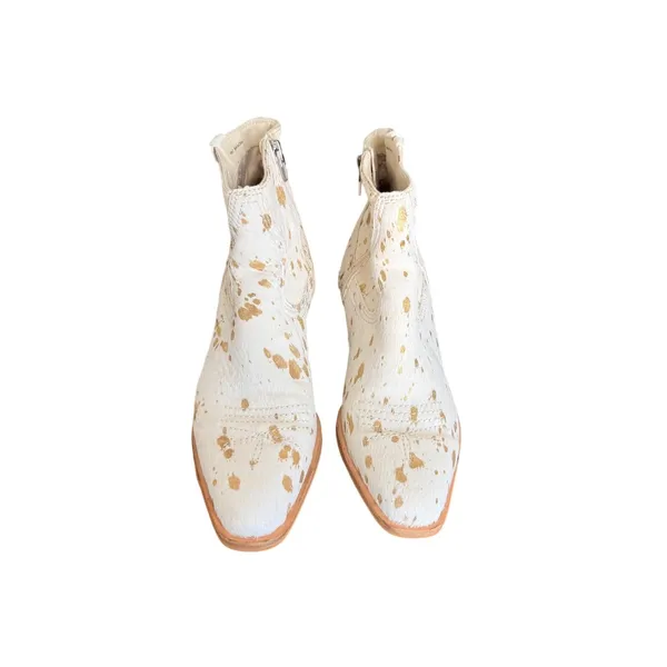 Dolce Vita Women White Gold Metallic Calf Hair Cow Print Ankle Boots Size 7 - Image 2