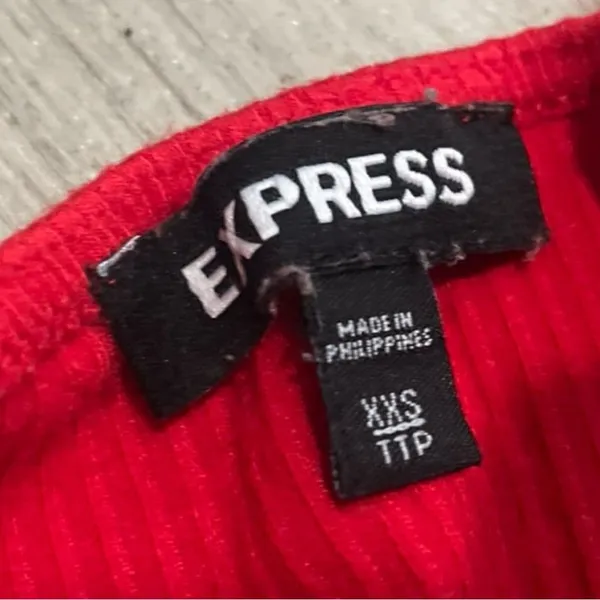 Express Red Ribbed Long Sleeve Bodysuit - Image 2