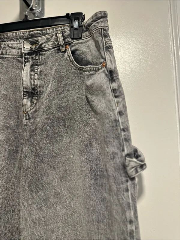 Gray Acid Washed Cargo Extra Wide Leg Baggy Jeans Sz13 Indie Hipster Grunge Y2K. - Image 7