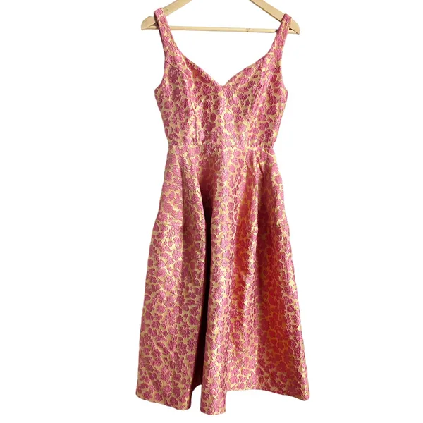 Jill Jill Stuart Pink Floral Jacquard Sweetheart Cocktail Midi Dress Size 0 - Image 5