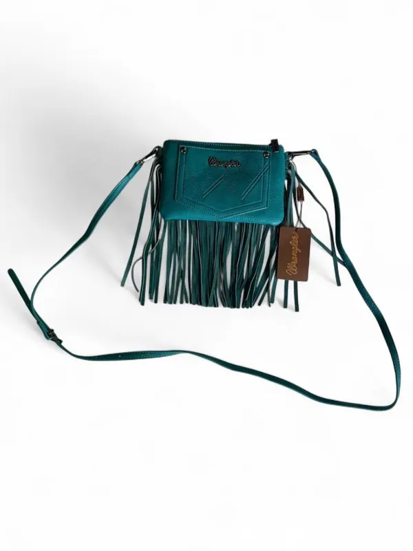 NWT Wrangler Turquoise Tooled Fringe Crossbody Bag - Image 6