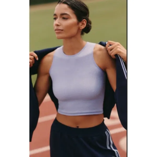 Anthropologie THE REEGAN SEAMLESS LUREX RIBBED CROPPED TANK TOP Shimmer Blue XS - Image 4