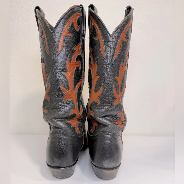Vintage Tony Lama Cognac & Black Leather Inlay Cowboy Boots Size 7 RARE - Image 5