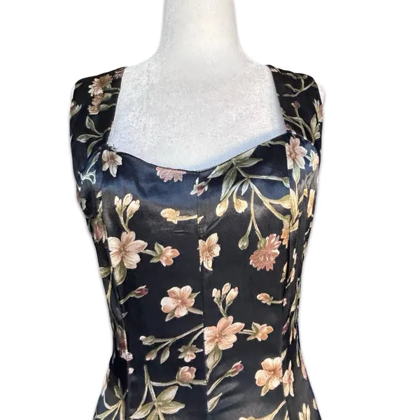 Vintage All That Jazz Dark Floral Criss Cross Open Back Midi Dress Romantic Boho - Image 4