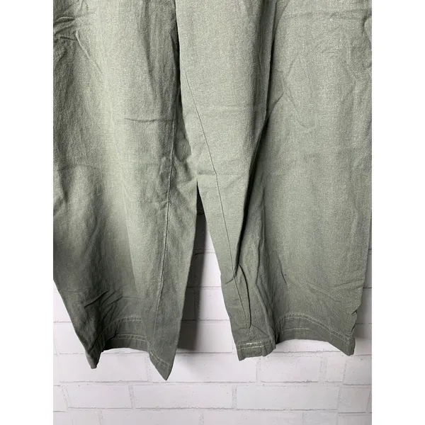 Sag Harbor Sport Capri Pants Woman Olive Green Womens 16W Linen‎ Zip Lagenlook - Image 3