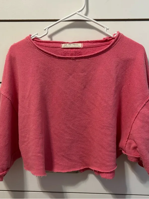 Free People Off My Mind Cropped T-Shirt Pink - Image 2