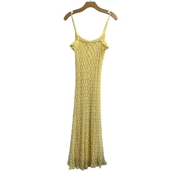 No Comment Yellow Mesh Lace Trim Y2K Bodycon Midi Dress‎ Size XL - Image 4