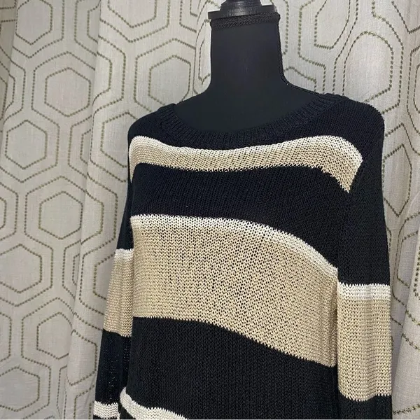 Ann Taylor Striped Open Knit Sweater Women's Medium - Image 3