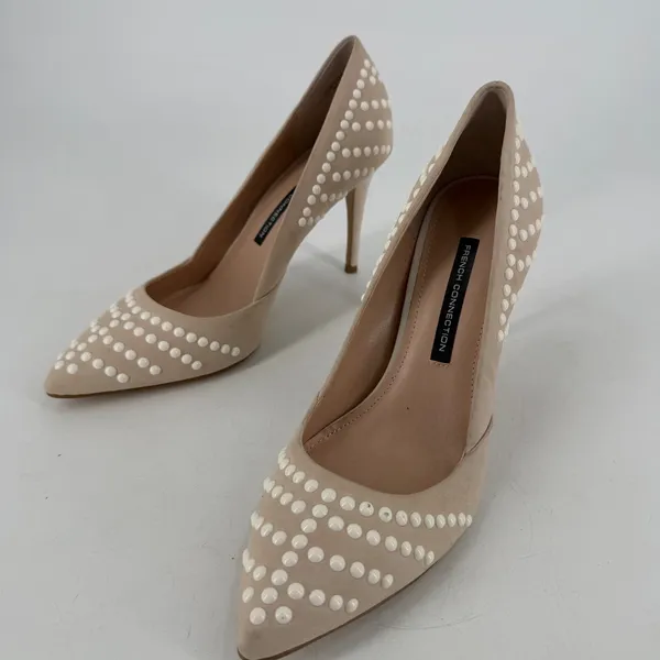 French Connection Pump Women Size 41 10.5 Beige‎ Studded Pointed Toe Stiletto - Image 13
