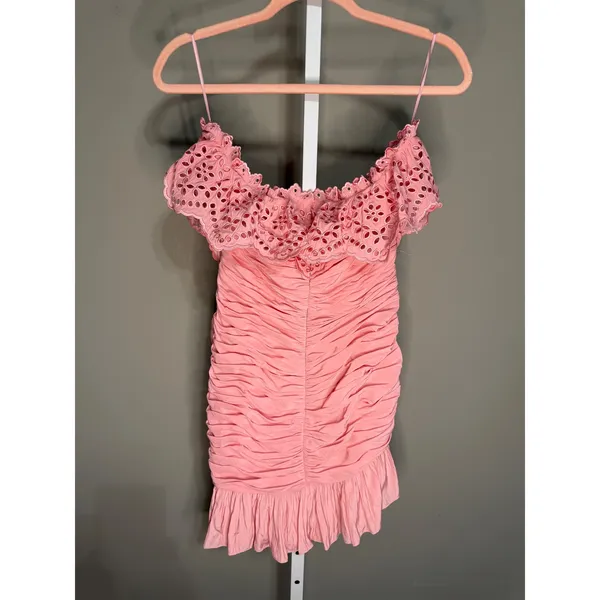 Ramy Brook Milena Strapless Ruched Eyelet Mini Dress Pink Tulip 10‎ NWT Designer - Image 9