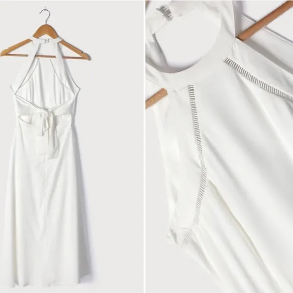 LULU's Bridal Shower Engagement Honeymoon Flowy Sexy Tie Back Chic Midi Dress - Image 4