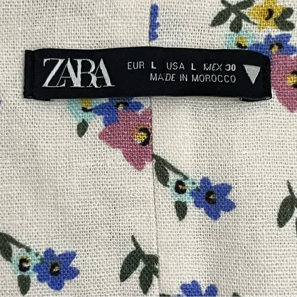 Women's Zara Linen Blend Floral Print Cottage Festival Crop Top Size Large White - Image 4