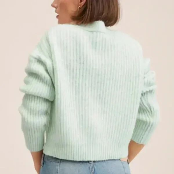 Mango MNG Ribbed Knit Aqua Green Cardigan Sweater NWT Plus‎ 3XL - Image 4