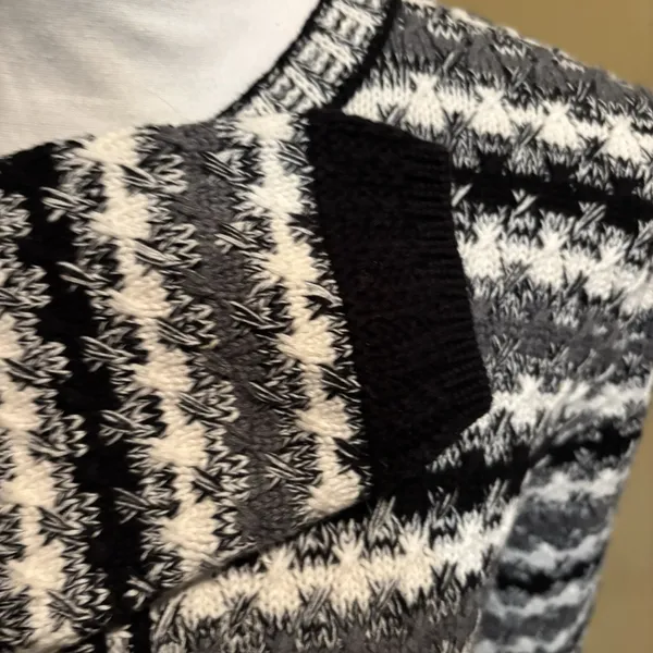 Talbots Cardigan Sweater Medium‎ Black White Gray Textured Knit Button Front - Image 5