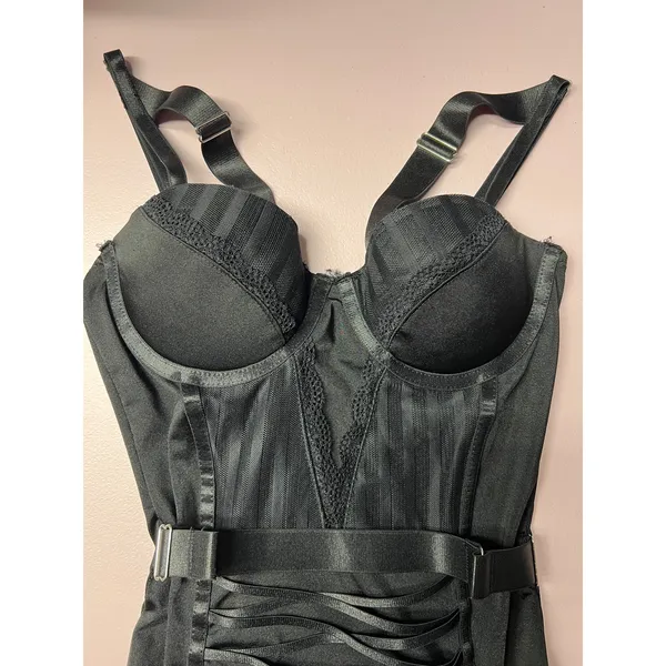 Womens Black Overbust Bustier Top XS Underwired Demi Cups Lace Adjustable Straps - Image 2