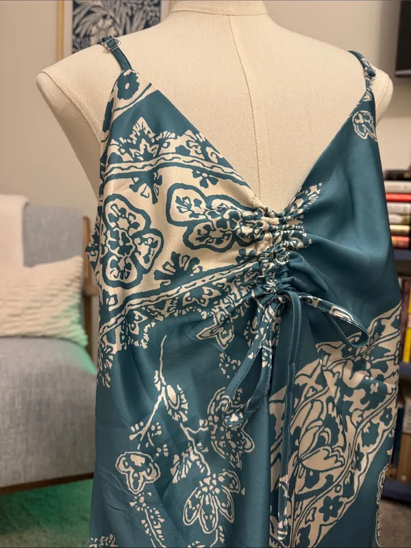 Teal Paisley Satin Slip Dress - Image 5