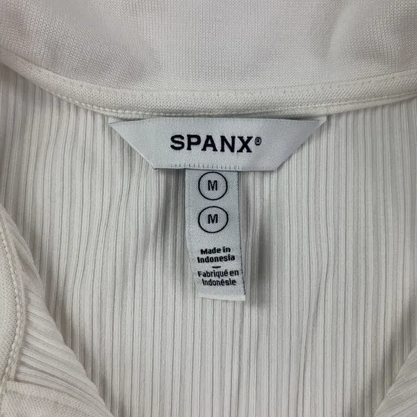 SPANX Rib Polo Top Women's Medium Ivory Short Sleeve Stretch Knit 20991R - Image 2