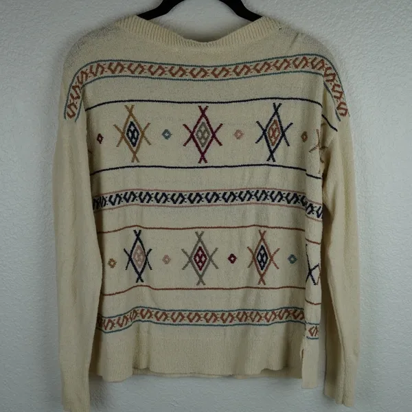 Madewell XS‎ Sweater Ivory Aztec Geometric Knit Pullover Size XS Southwestern - Image 3